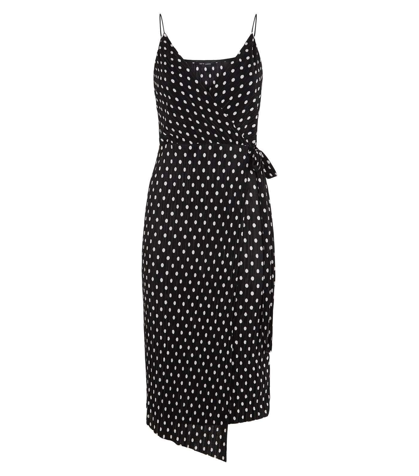 Black Spot Print Plisse Midi Wrap Dress Image 5