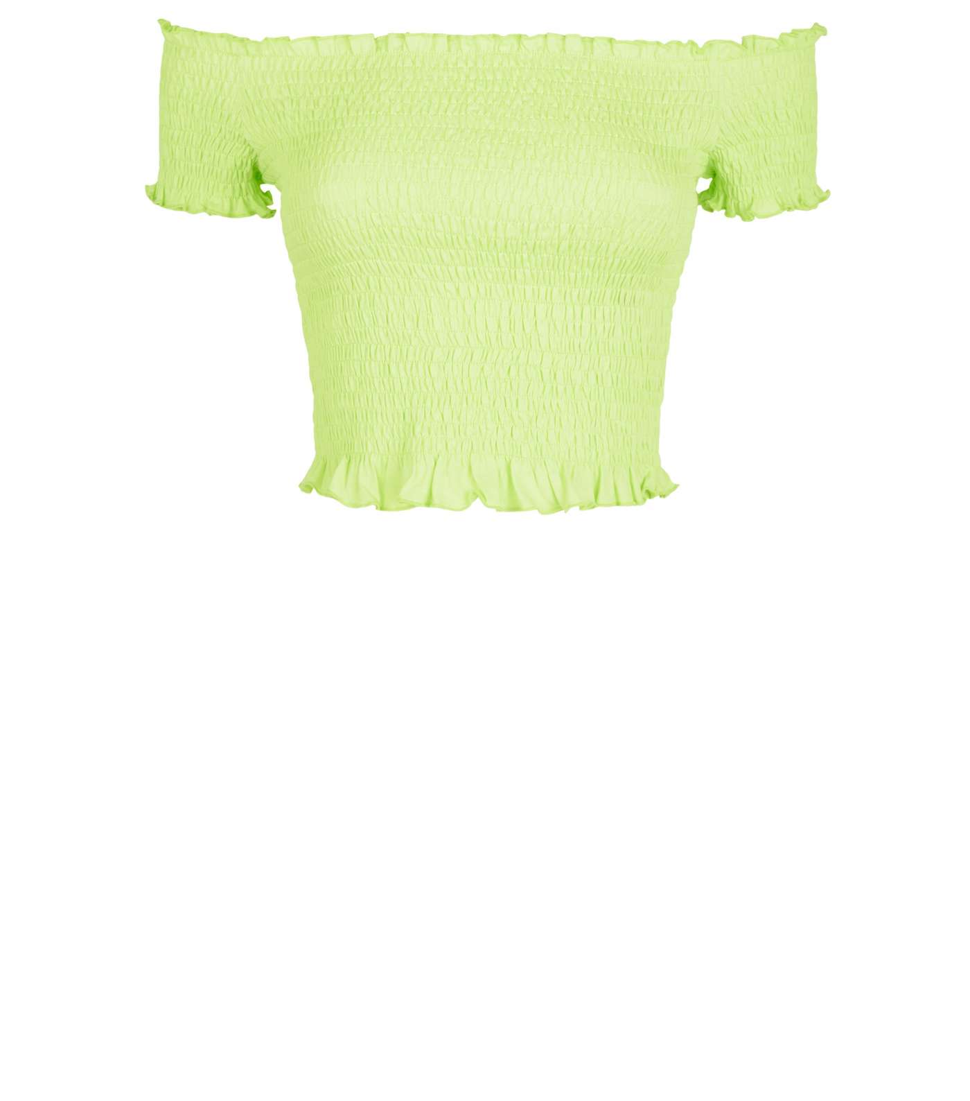 Light Green Shirred Frill Trim Bardot Top Image 4