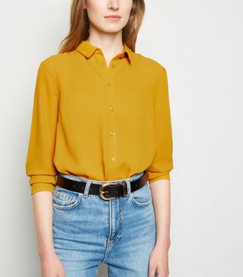 Yellow Chiffon Long Sleeve Shirt | New Look