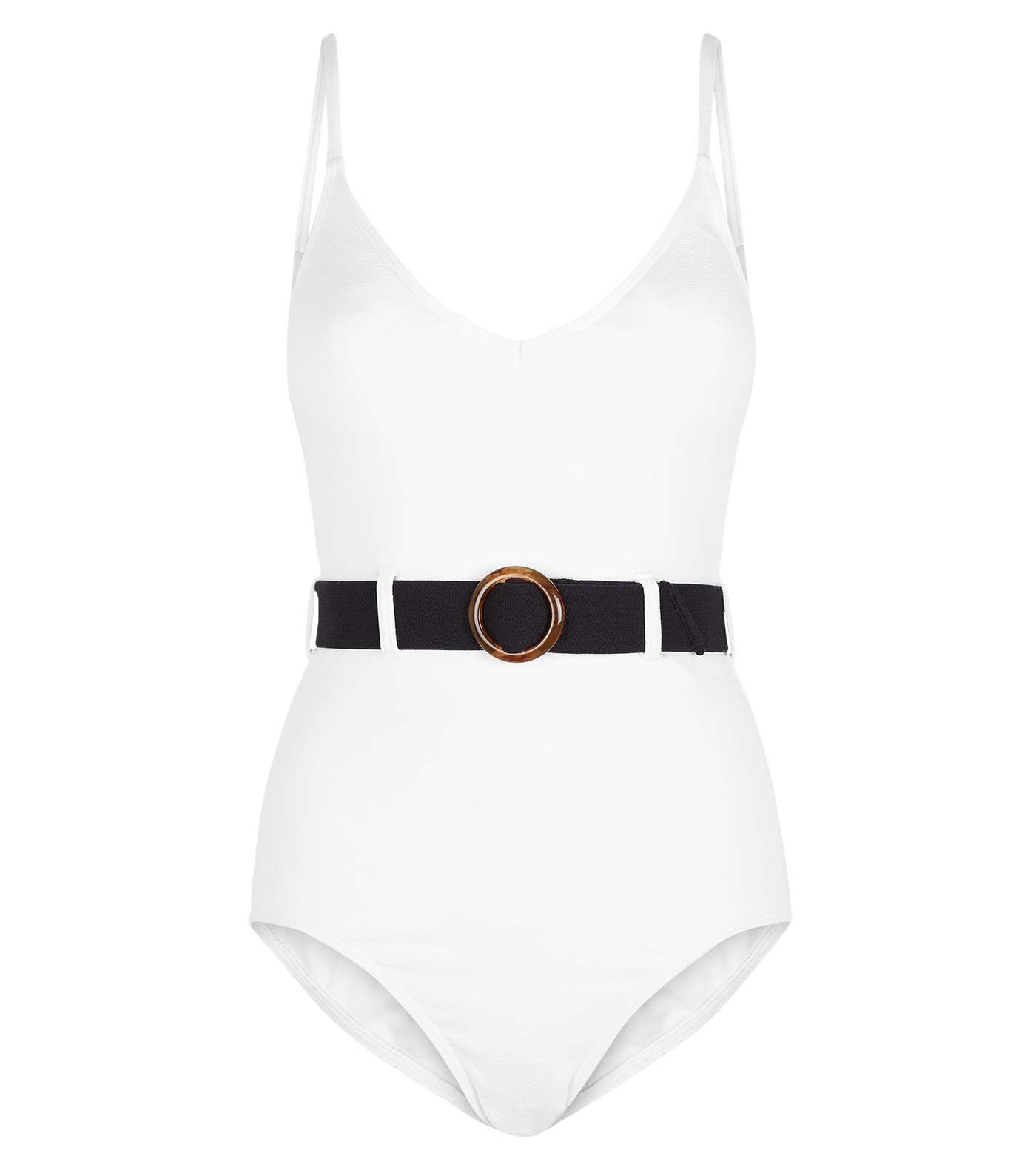 White Contrast Belted Swimsuit Image 4