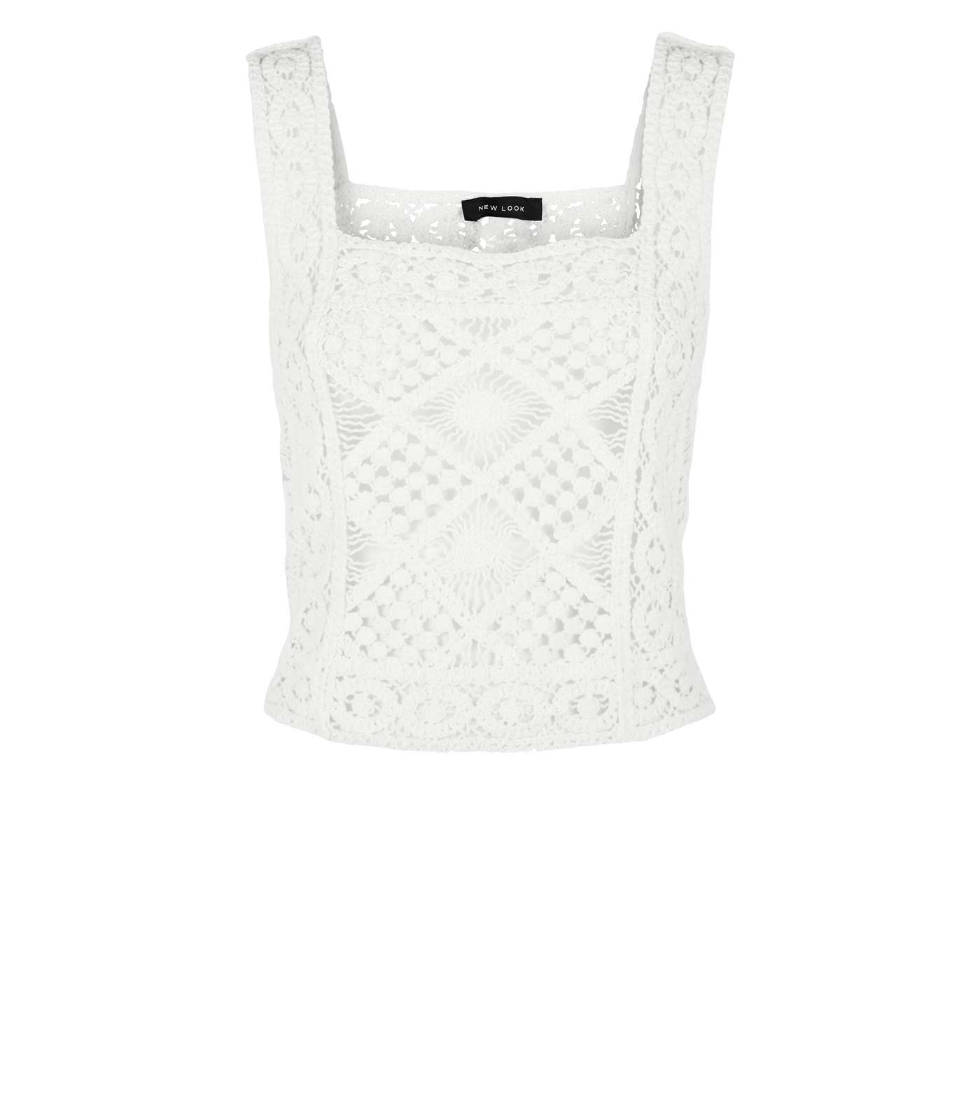 White Square Neck Crochet Vest Image 4