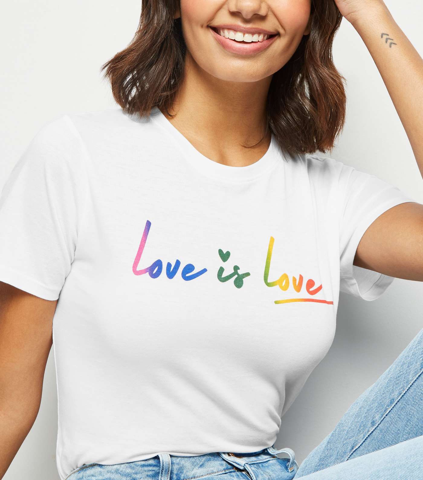 White Rainbow Slogan Love Is Love T-Shirt Image 5