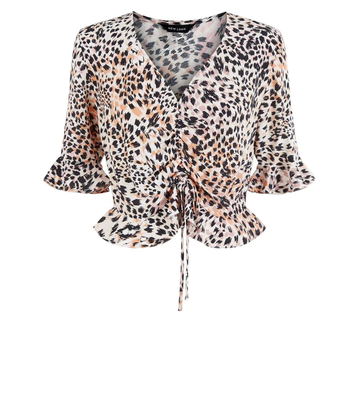 White Leopard Print Ruched Front Top Image 4