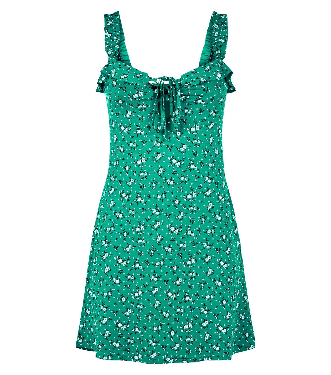 Green Ditsy Floral Lace Up Sundress Image 4