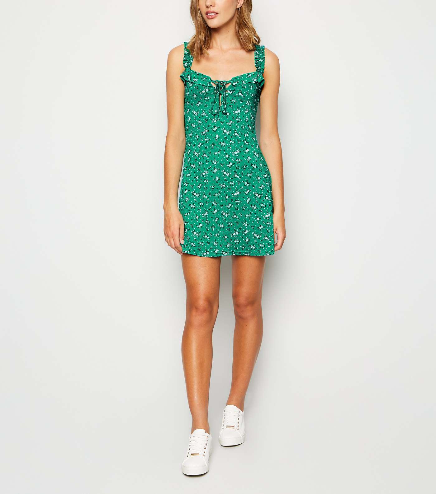 Green Ditsy Floral Lace Up Sundress Image 2