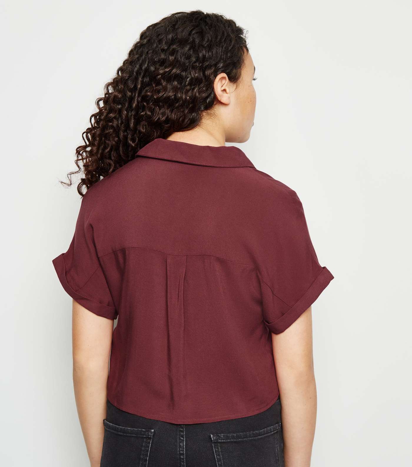 Girls Burgundy Short Sleeve Boxy Shirt Image 5