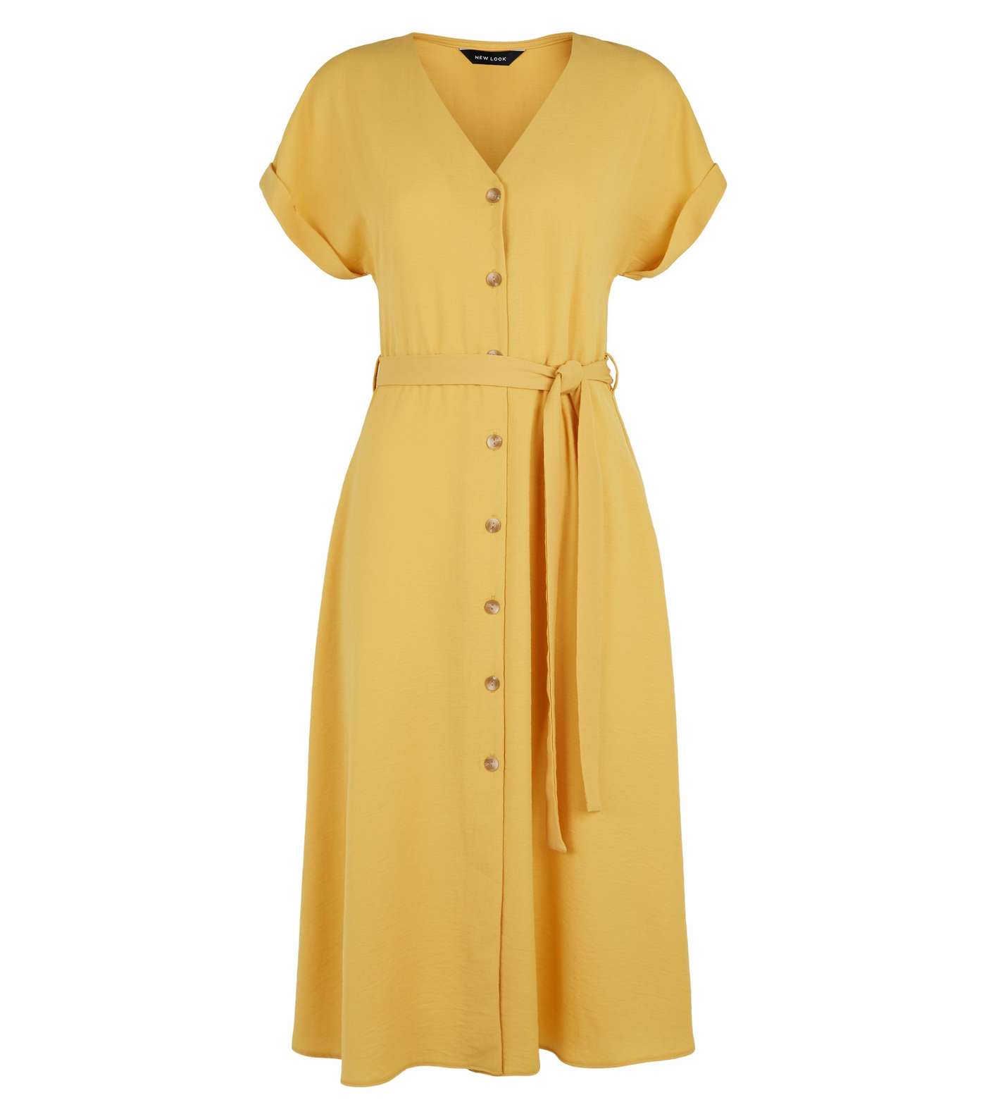Yellow Herringbone Button Up Midi Dress Image 4