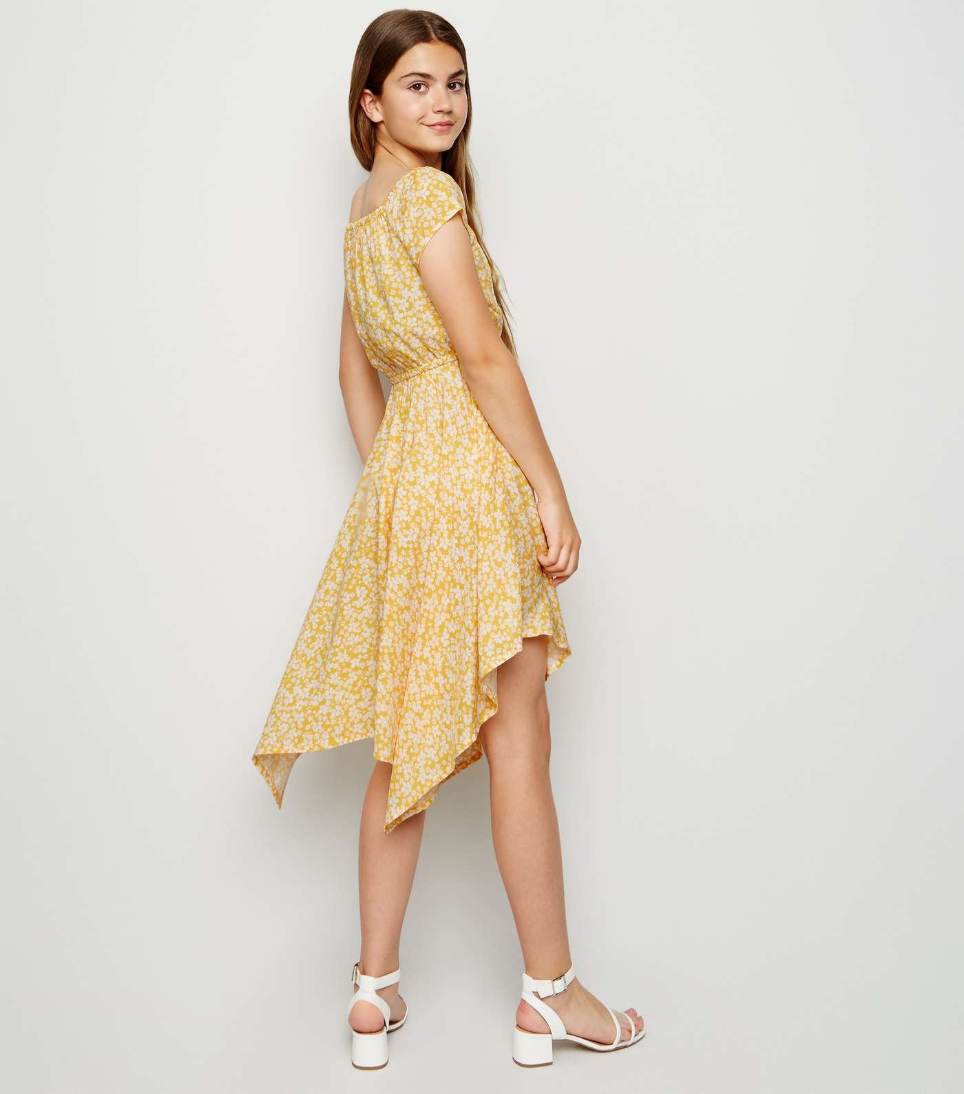 Girls Yellow Floral Bardot Midi Dress Image 3