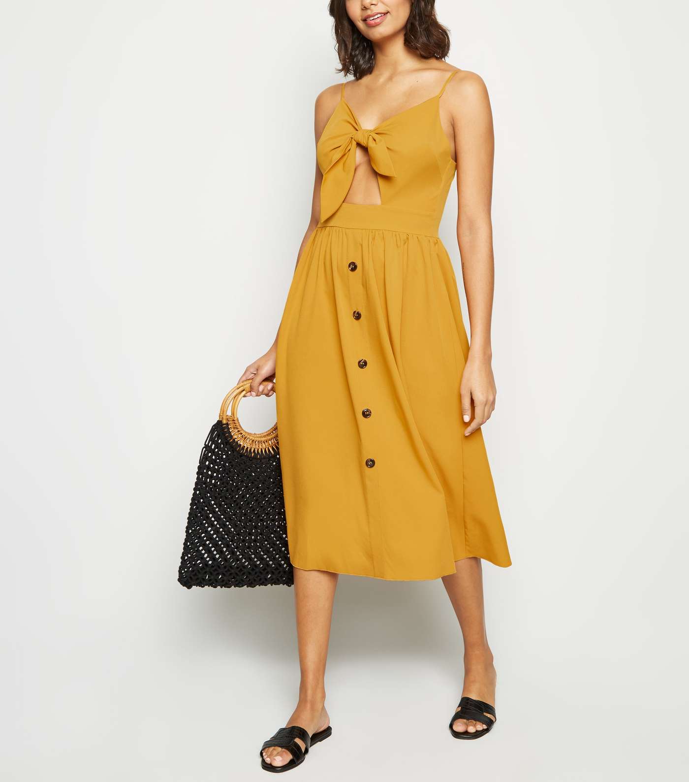 Cameo Rose Mustard Button Midi Dress
