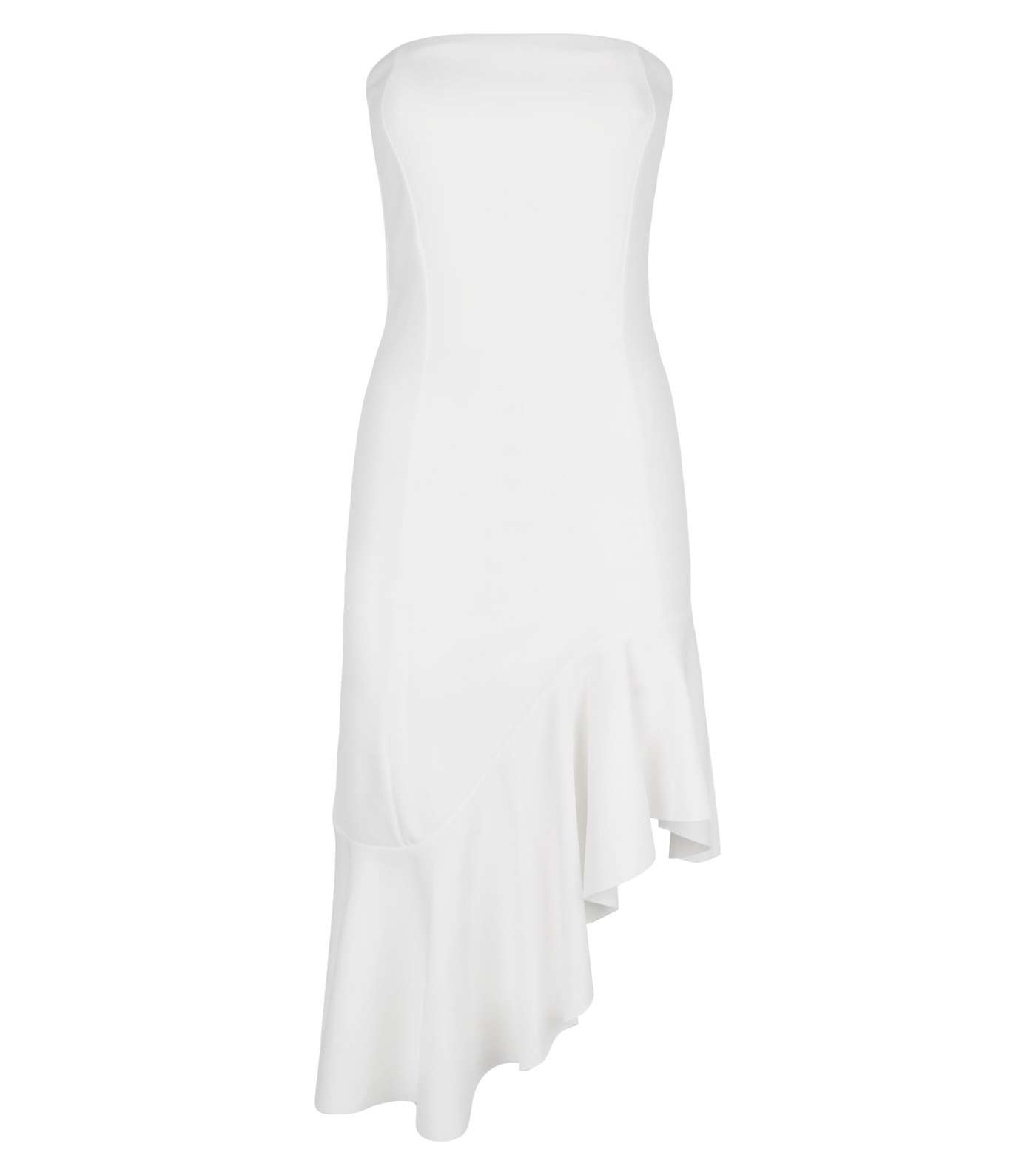 White Asymmetric Hem Strapless Midi Dress Image 4