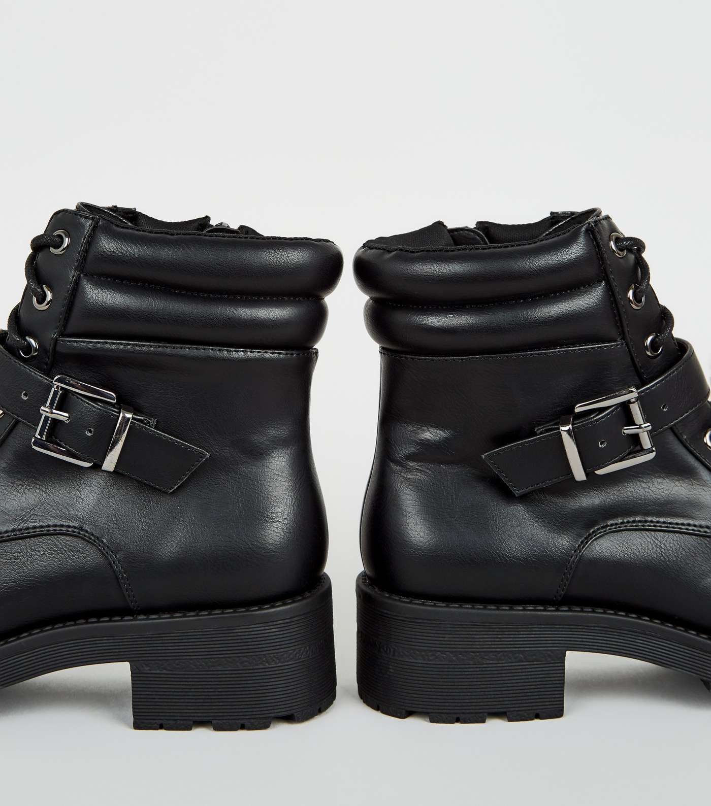 Black Leather-Look Lace Up Hiker Boots Image 4