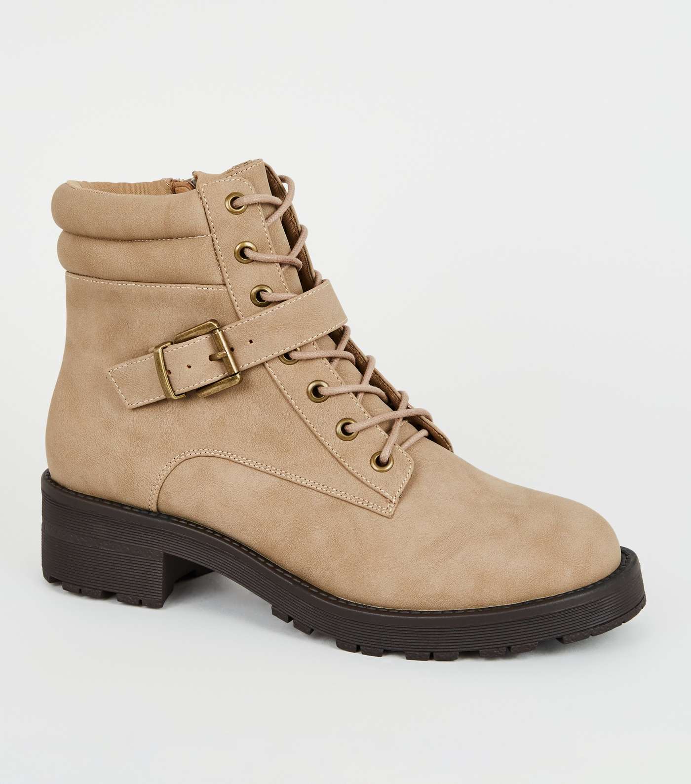 Light Brown Leather-Look Lace Up Hiker Boots