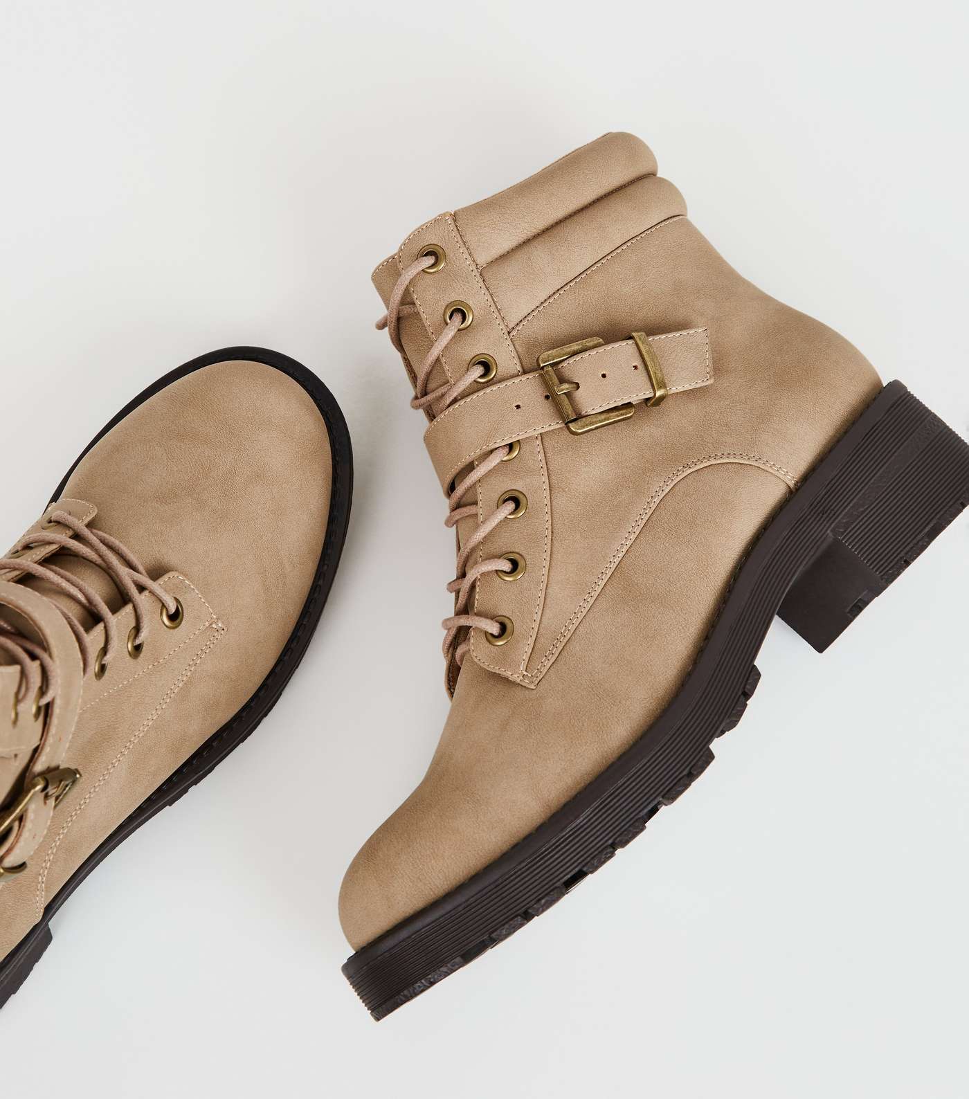 Light Brown Leather-Look Lace Up Hiker Boots Image 3