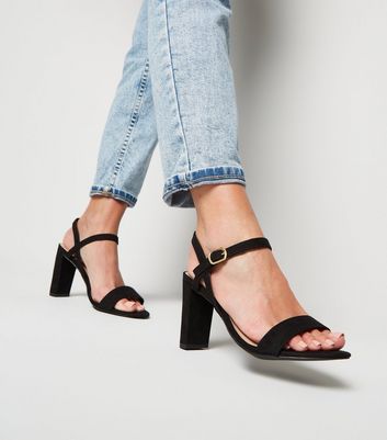 Black Suedette Block Heel Sandals 