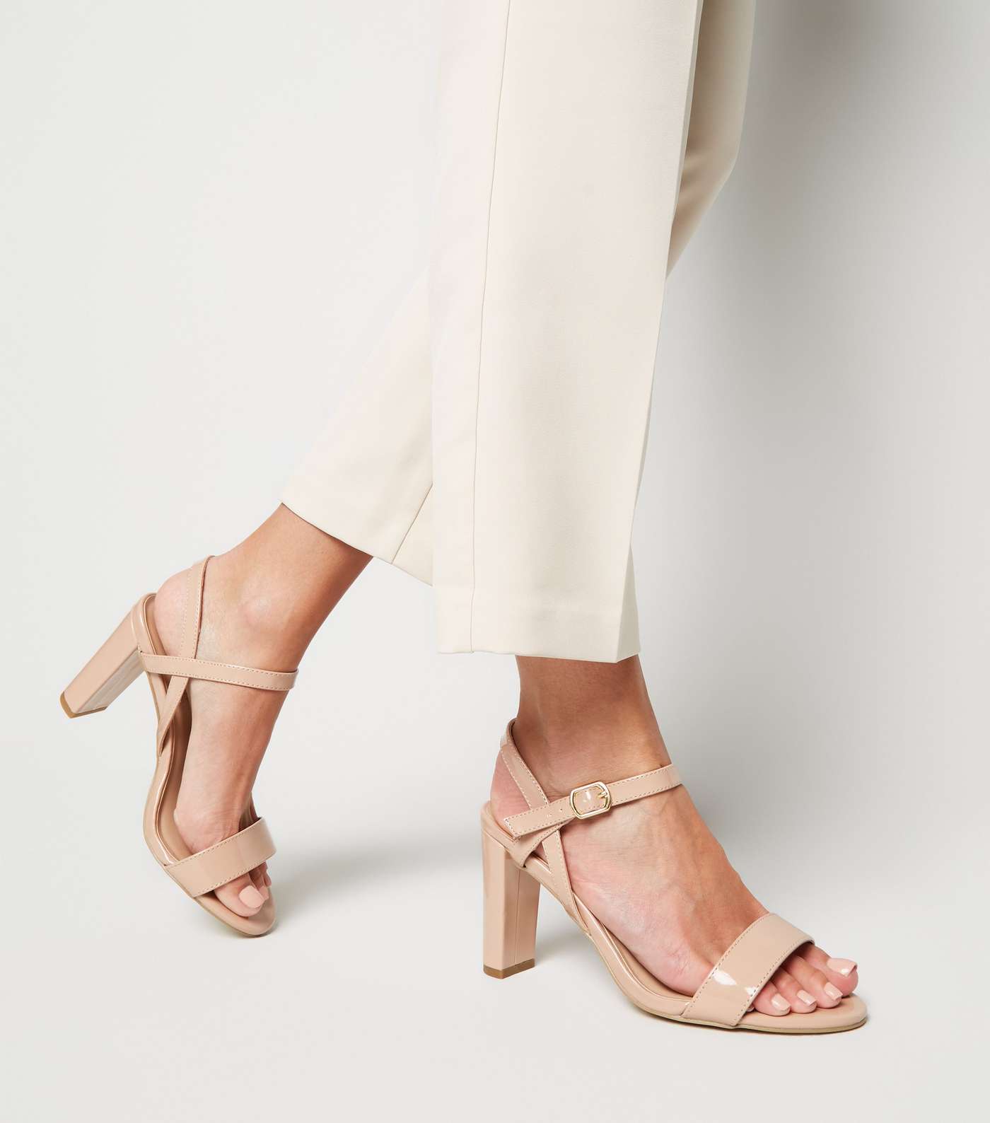 Extra Wide Fit Pale Pink Patent Block Heels Image 2