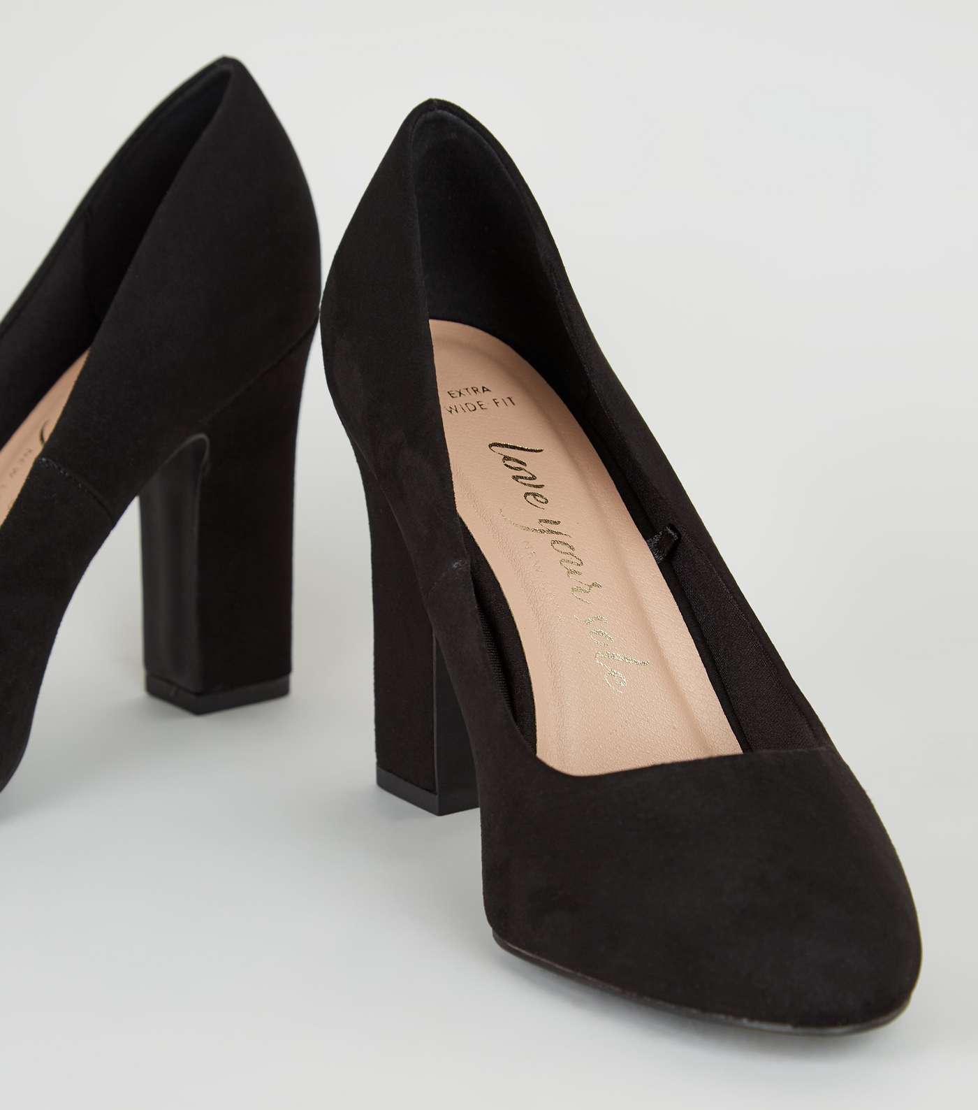 Extra Wide Fit Black Suedette Court Shoes Image 4