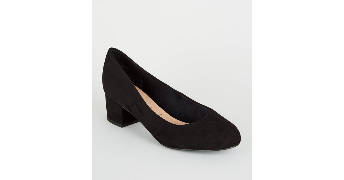 Extra Wide Fit Black Low Block Heel Court Shoes New Look