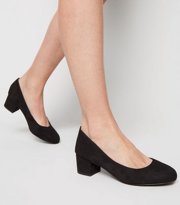 black low block heel court shoes