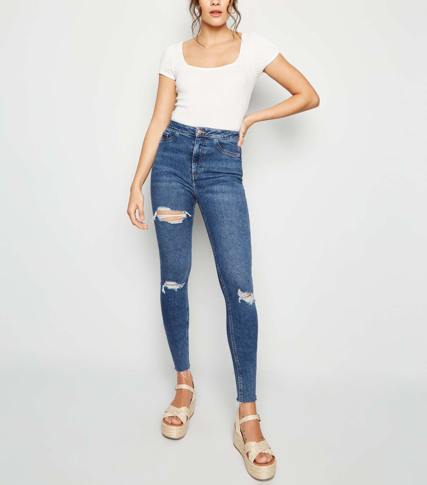 Tall Blue Ripped Hallie Super Skinny Jeans