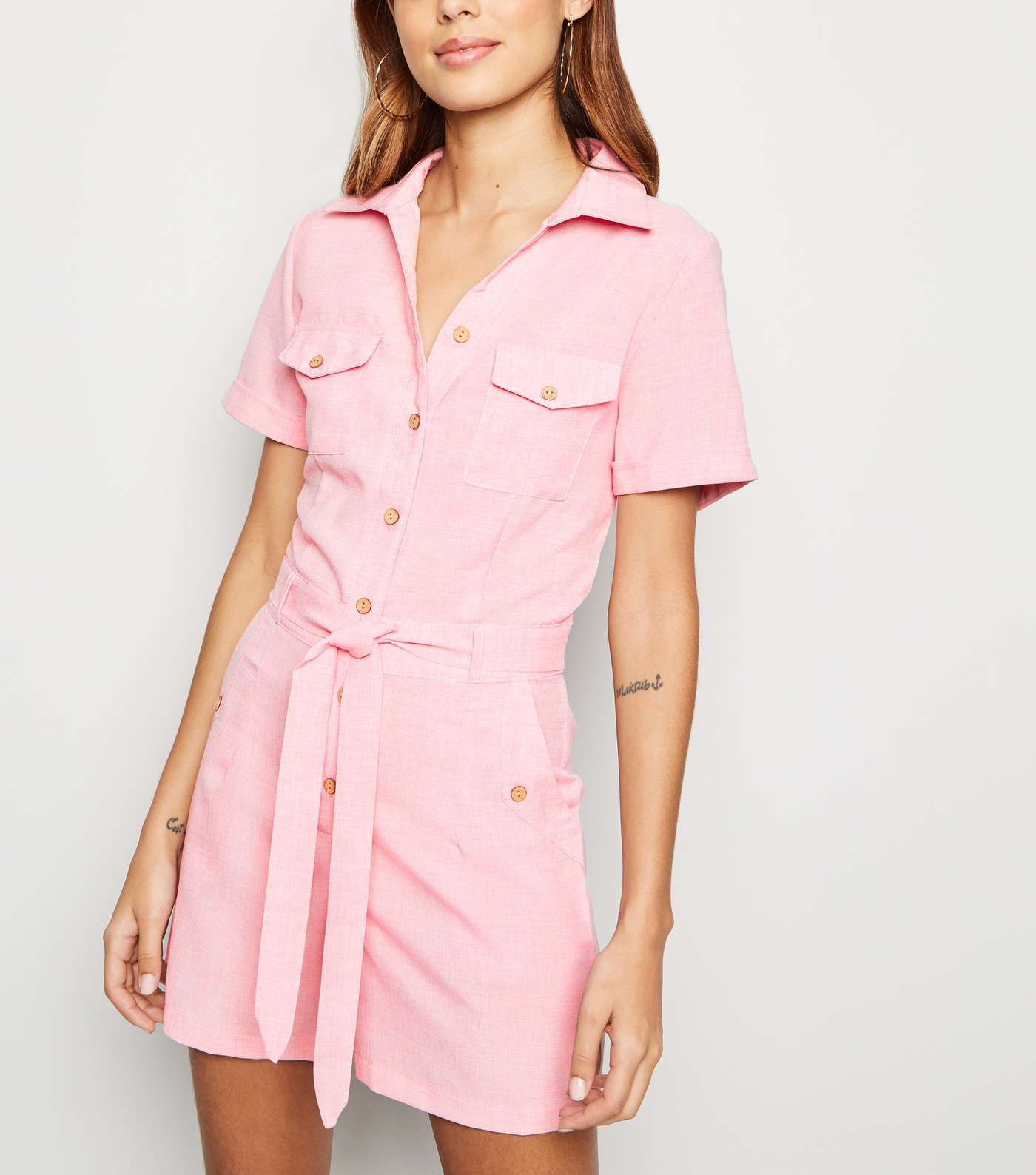 Pink Vanilla Pink Belted Utility Playsuit 