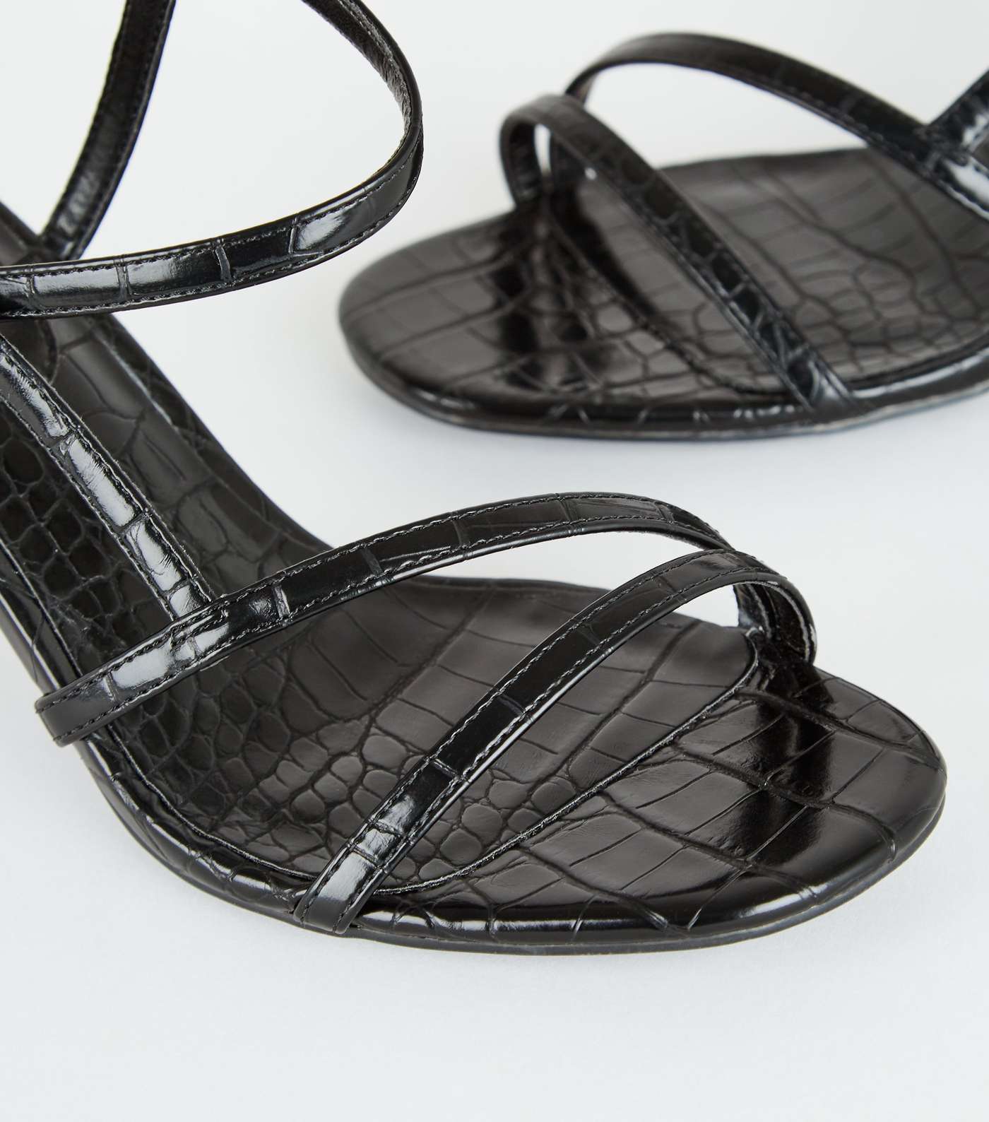 Black Faux Croc Mid Stiletto Heels Image 4