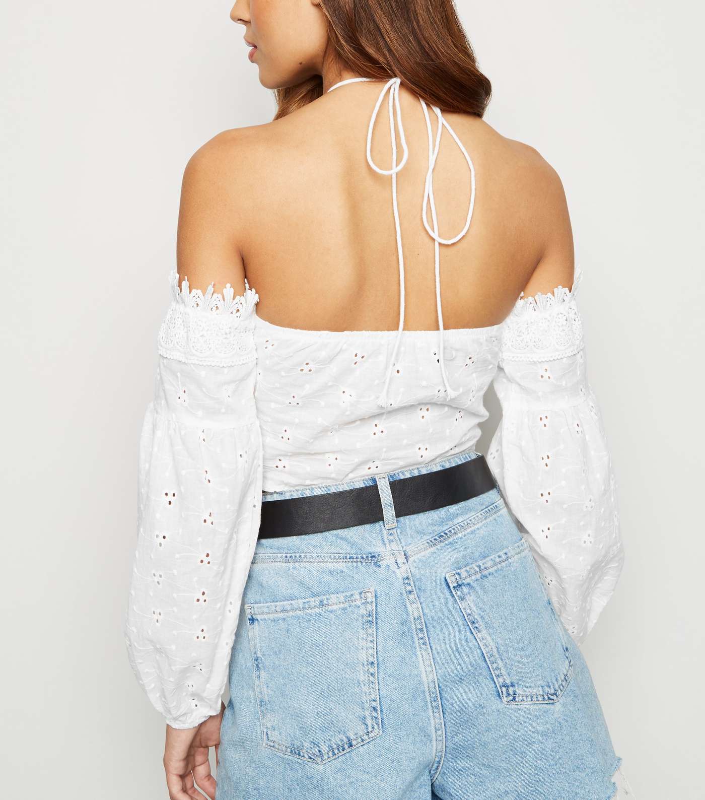 Parisian White Broderie Lace Up Crop Top Image 3