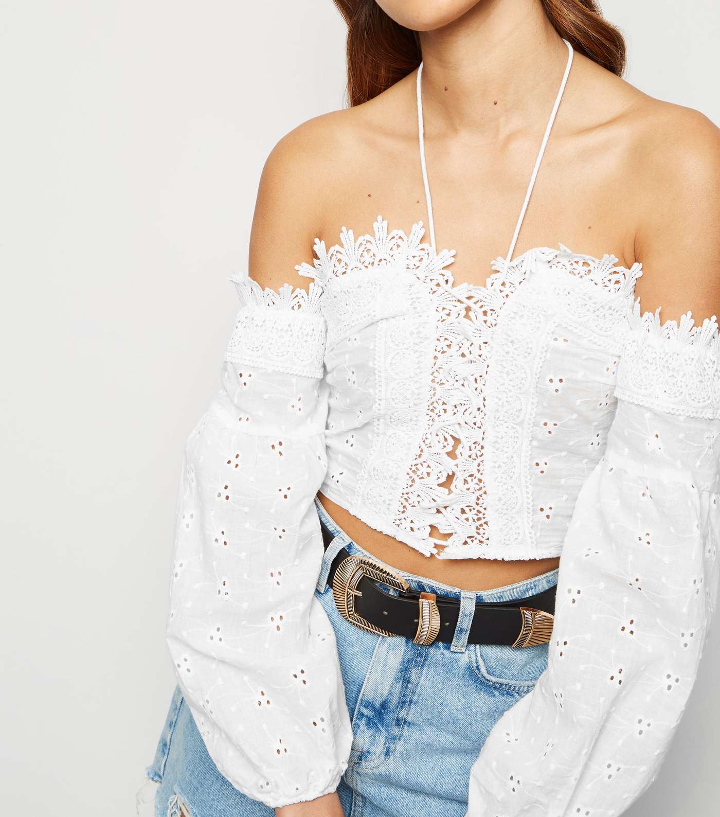 Parisian White Broderie Lace Up Crop Top Image 5
