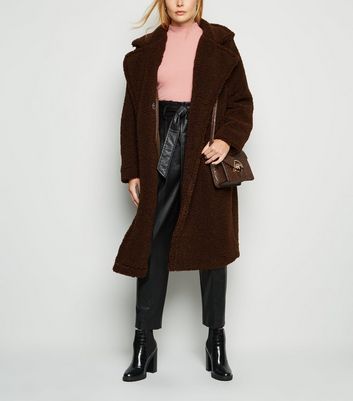 new look brown teddy coat