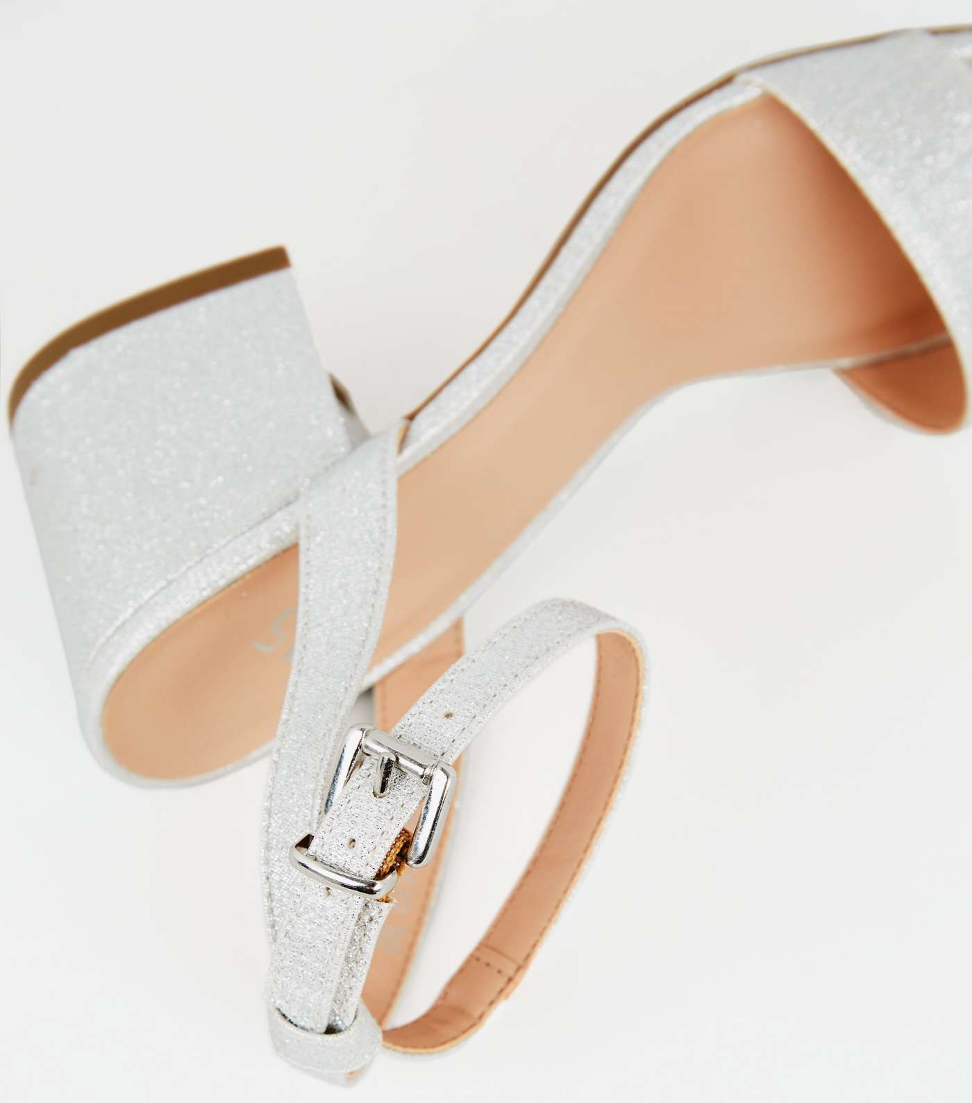 Girls Silver Glitter Block Heel Sandals Image 4