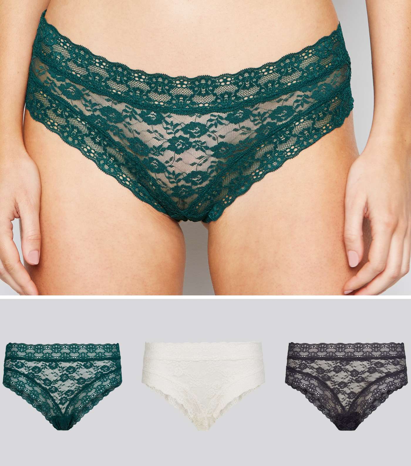 3 Pack Multicoloured Lace Briefs