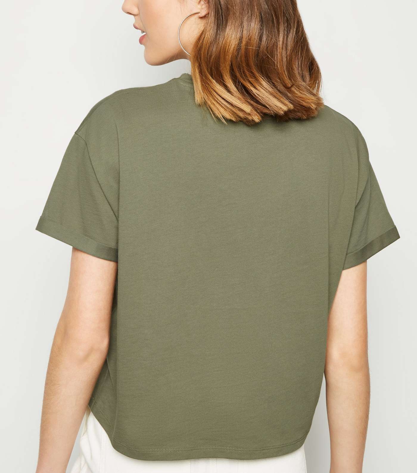 Khaki Boxy Crop T-Shirt Image 3