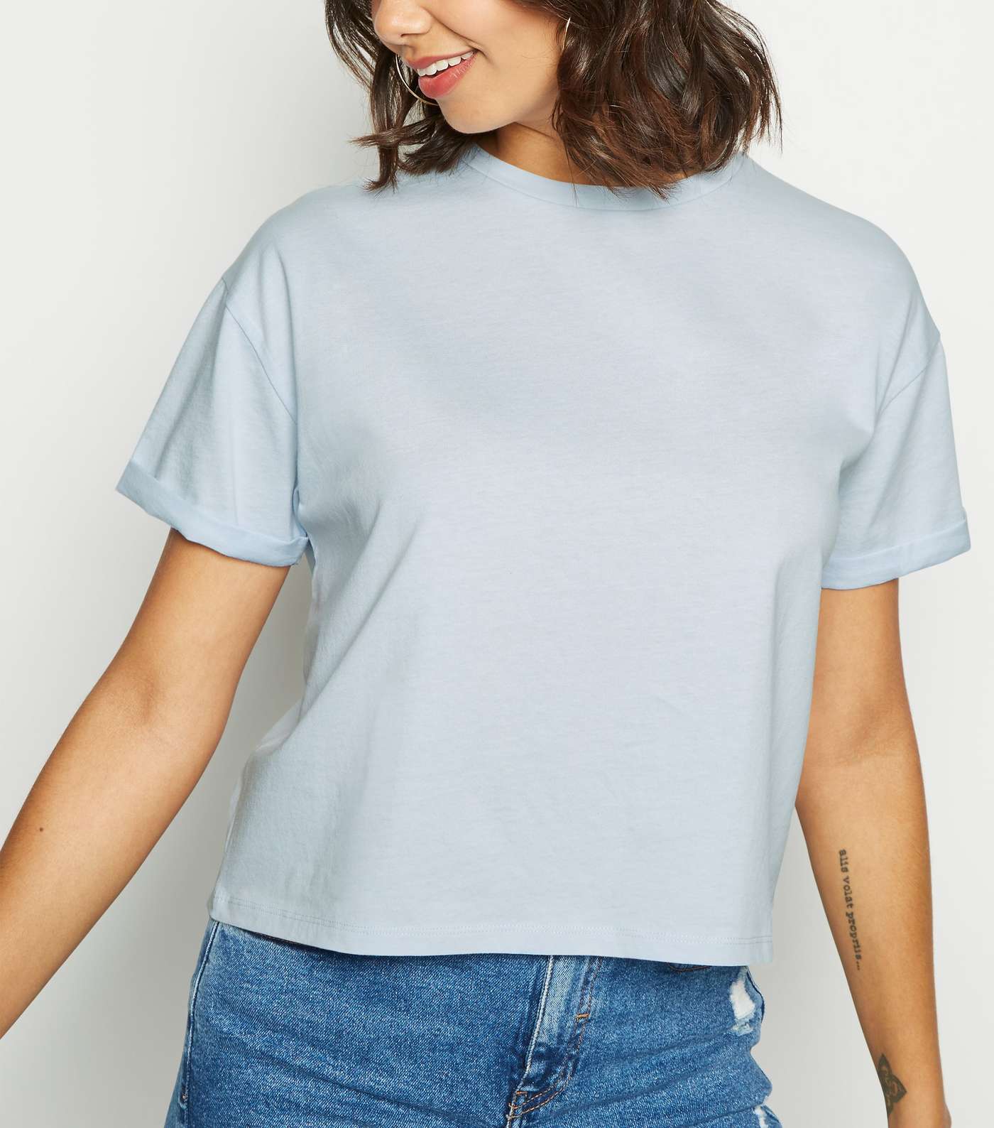 Pale Blue Boxy Crop T-Shirt