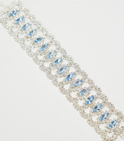 Collier choker bleu Premium à pierres et strass 