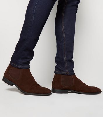 Image of Dark Brown Suedette Chelsea Boots New Look