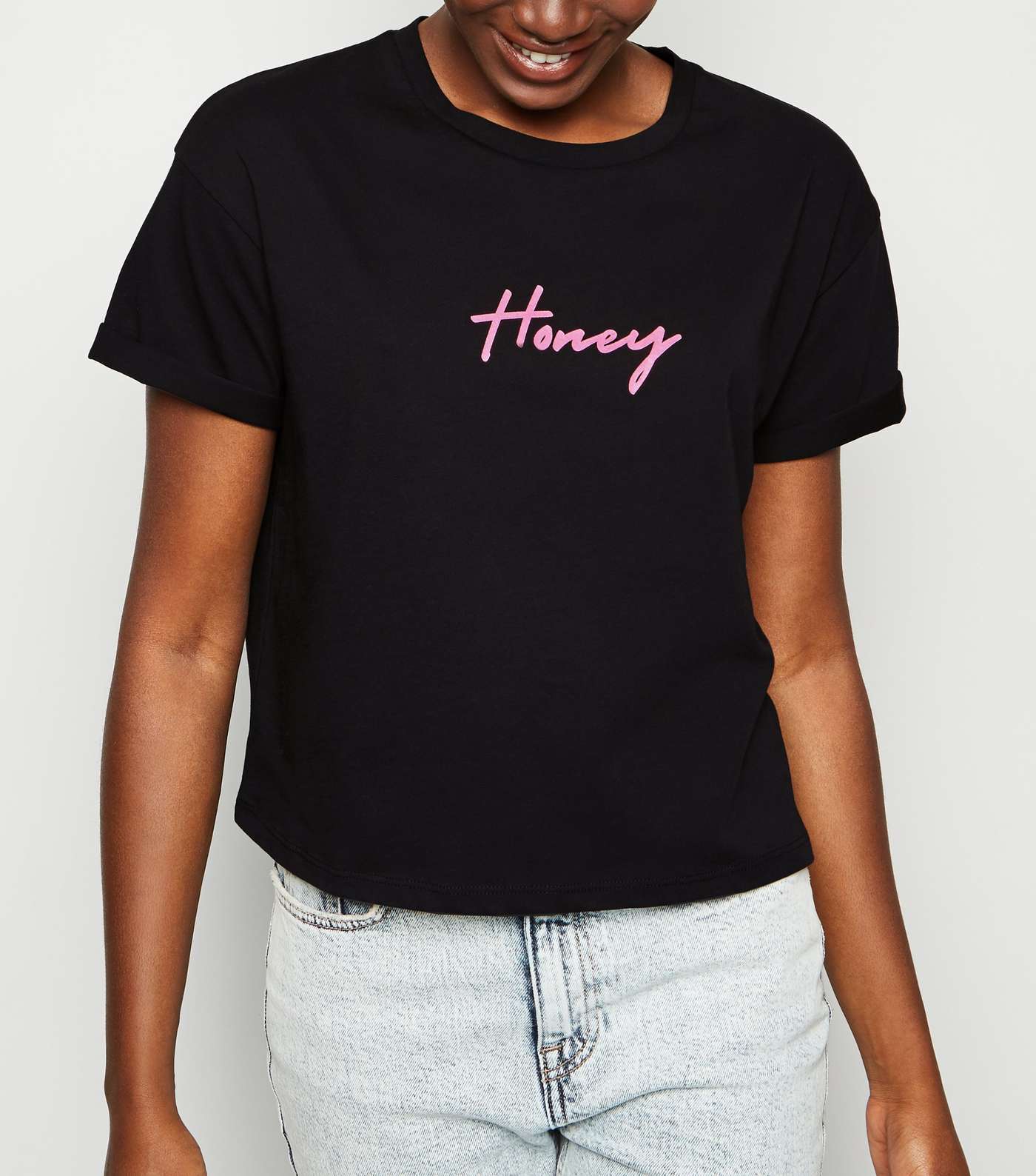 Black Neon Honey Slogan T-Shirt