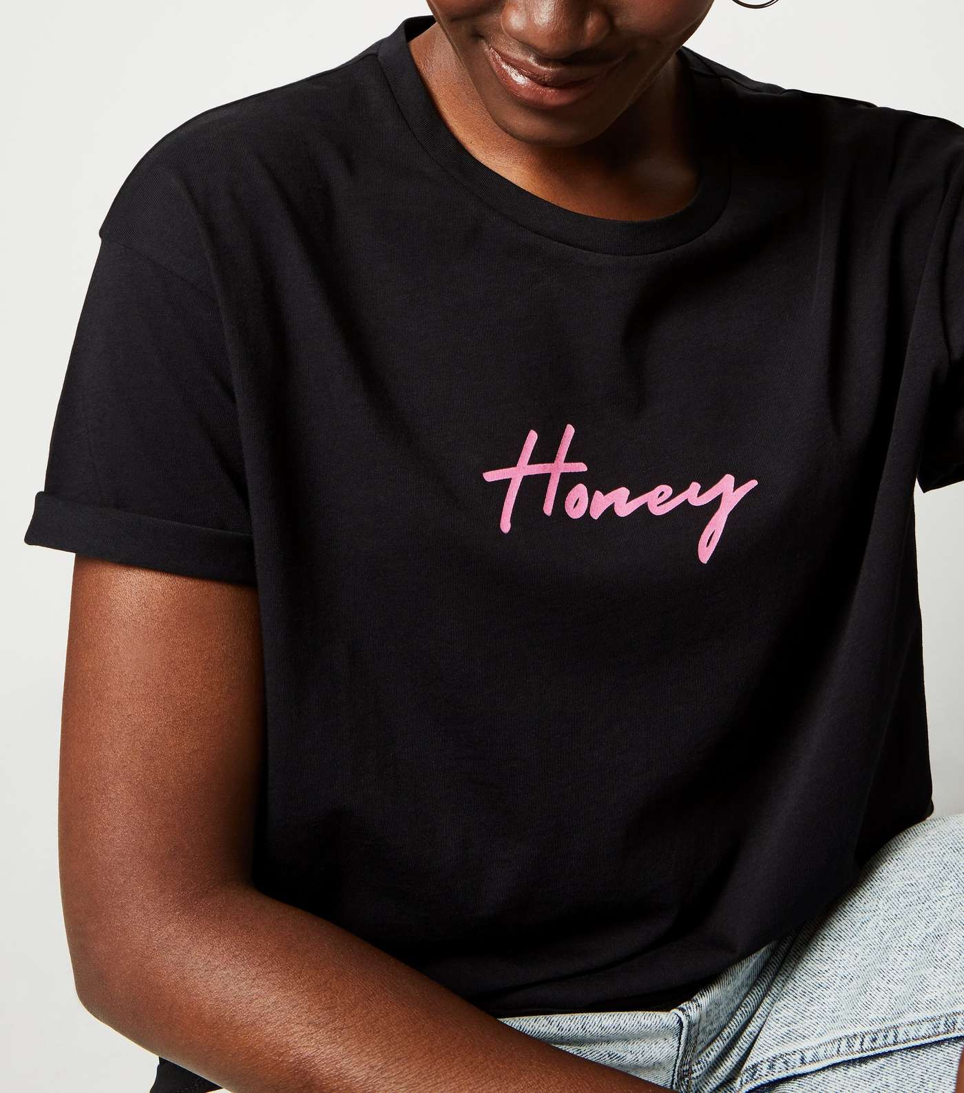 Black Neon Honey Slogan T-Shirt Image 5