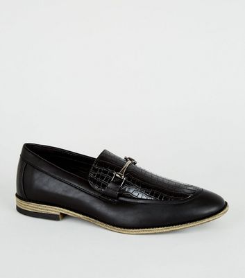 Image of Black Faux Croc Loafers New Look