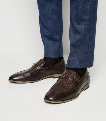 Image of Dark Brown Faux Croc Loafers New Look