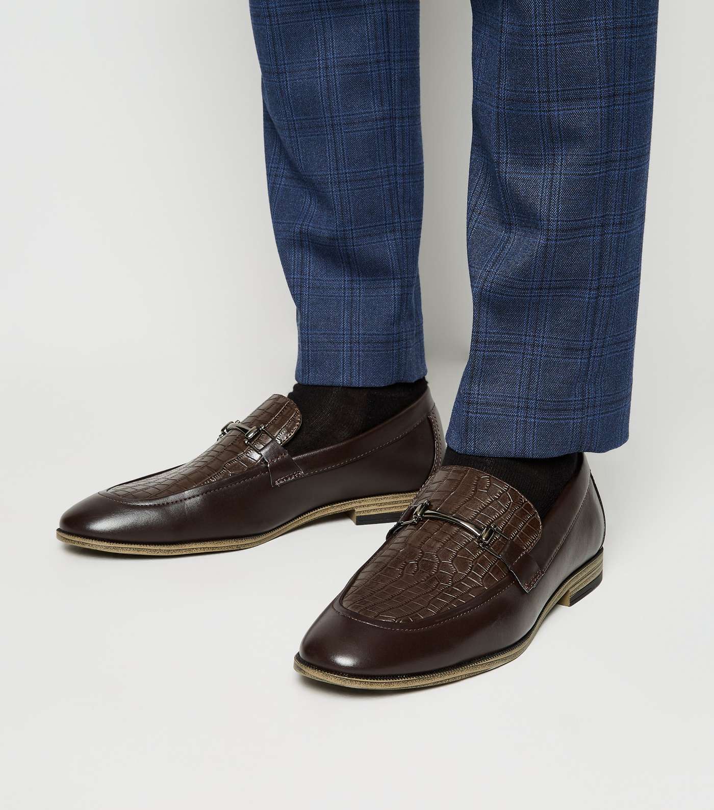 Dark Brown Faux Croc Loafers Image 2
