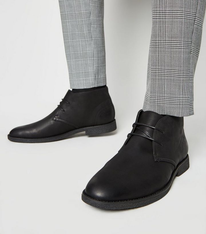 Black Leather Look Desert Boots New Look