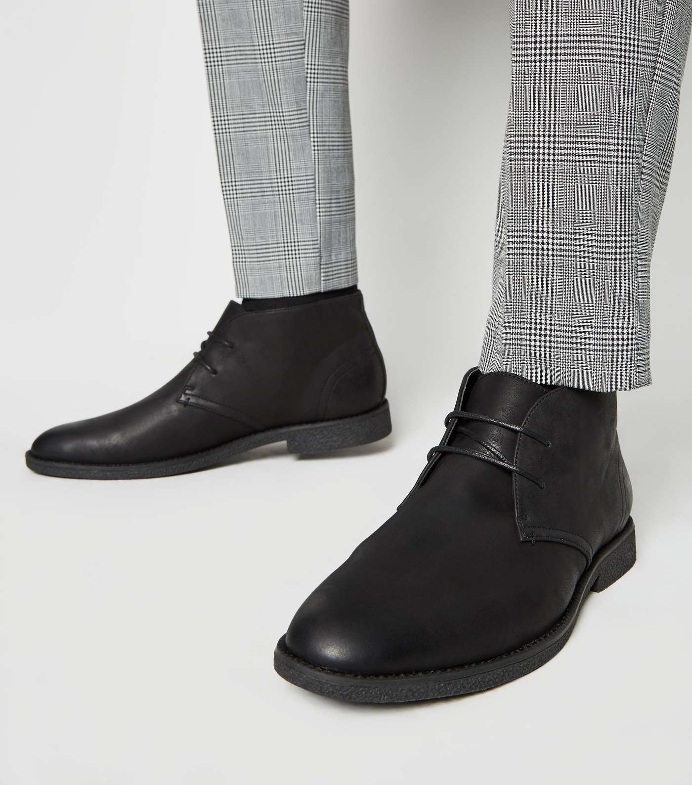 Black Leather-Look Desert Boots