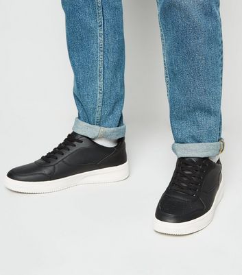 Full black best sale leather trainers