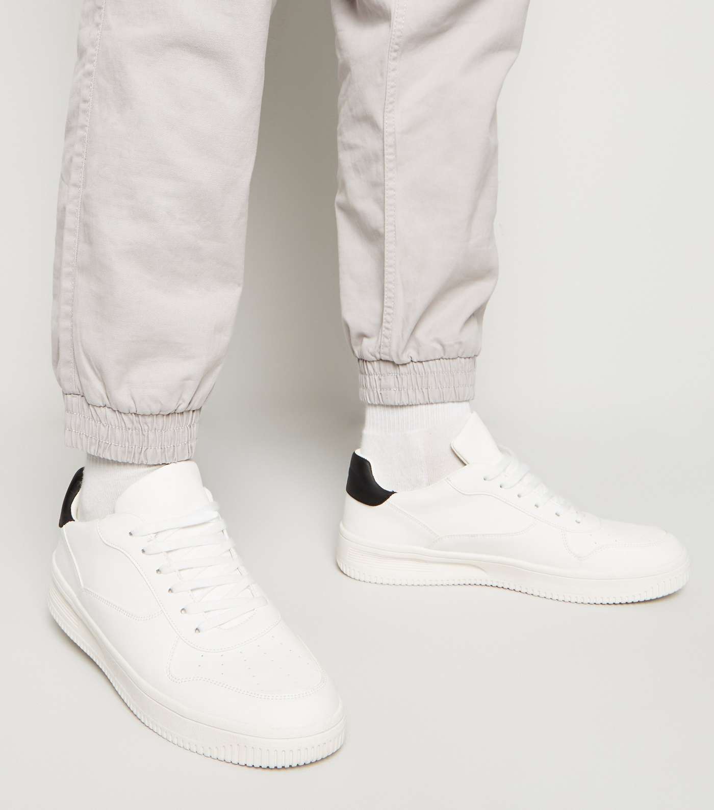 White Leather-Look Lace-Up Trainers Image 2