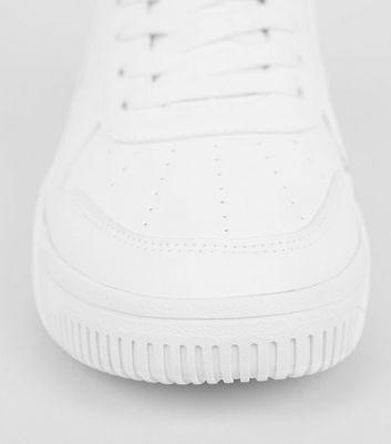 Image of White Leather-Look Lace-Up Trainers New Look