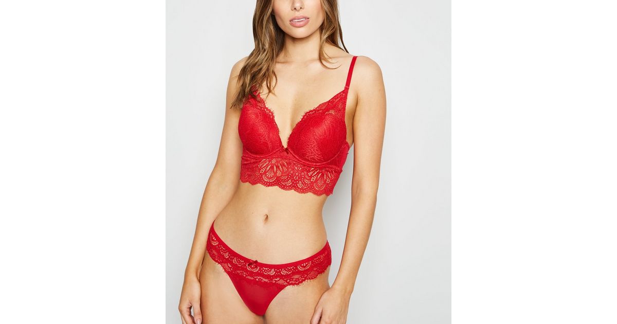 New Look longline lace bra in red