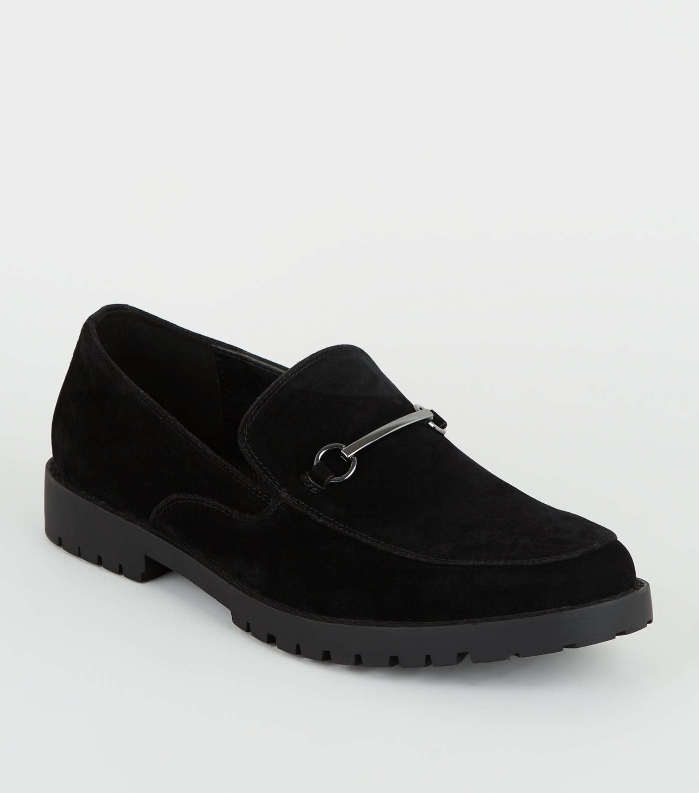 Black Suedette Bar Front Chunky Sole Loafers