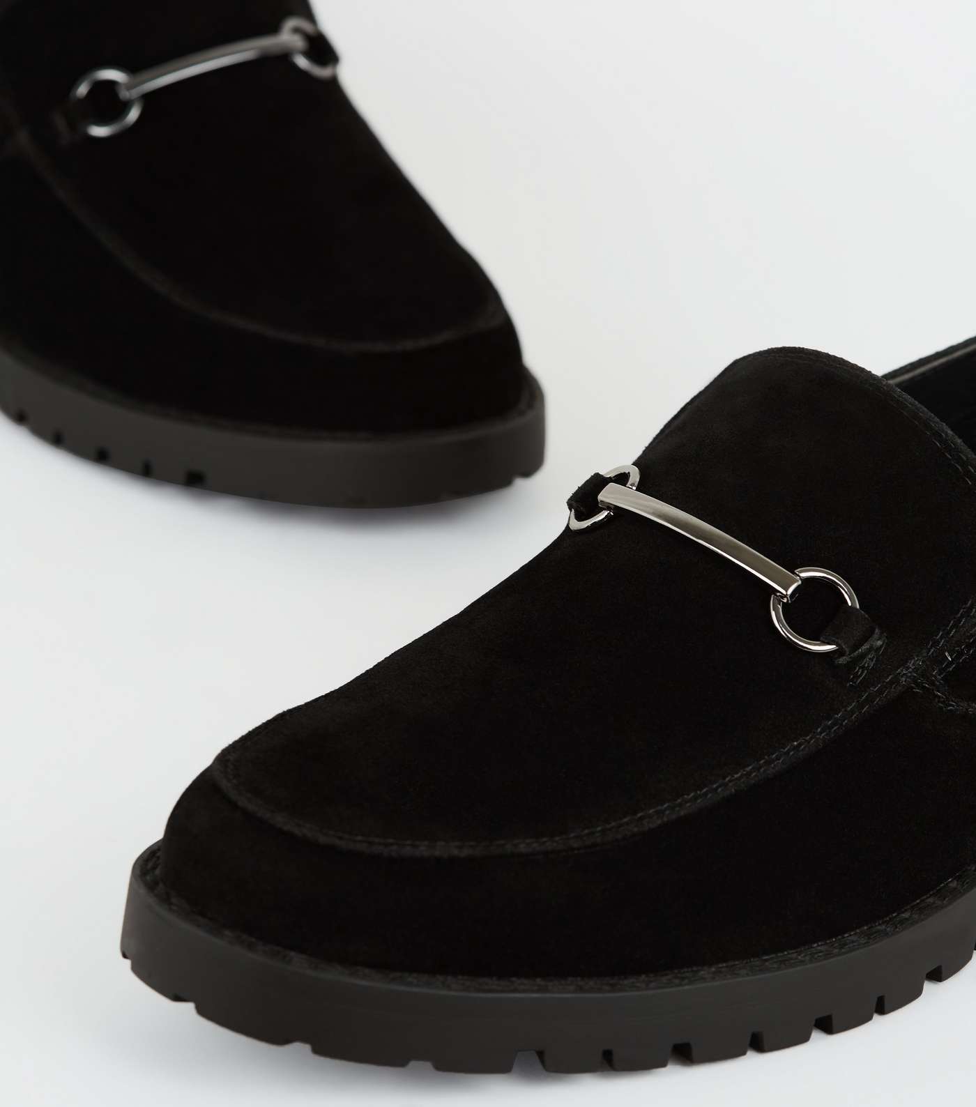 Black Suedette Bar Front Chunky Sole Loafers Image 3