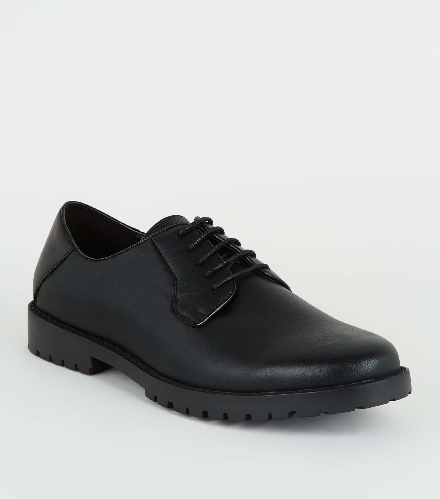 Black Leather-Look Cleated Derby Shoes Image 2