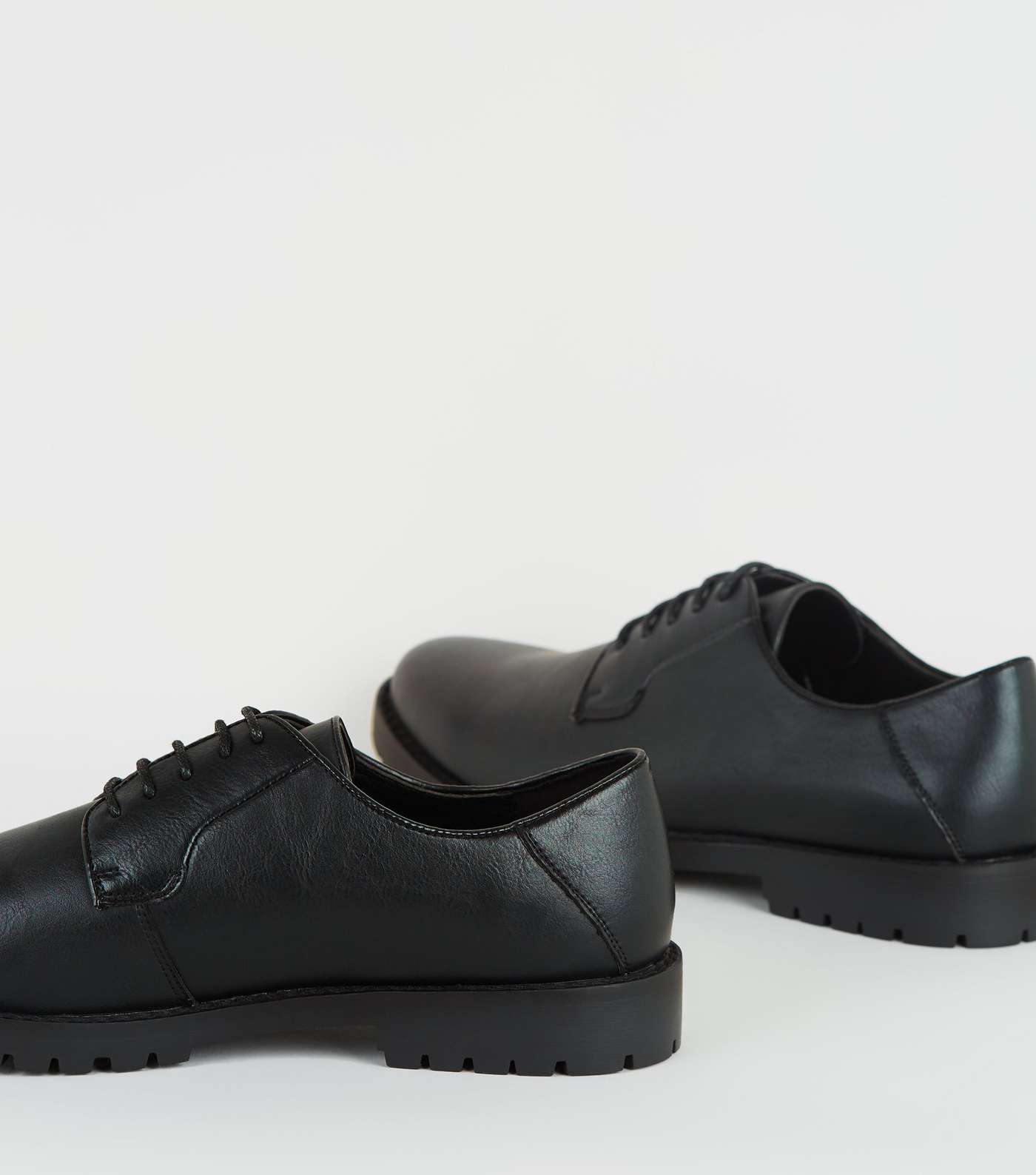 Black Leather-Look Cleated Derby Shoes Image 4