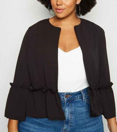 Curves Black Ruffle Hem Jacket